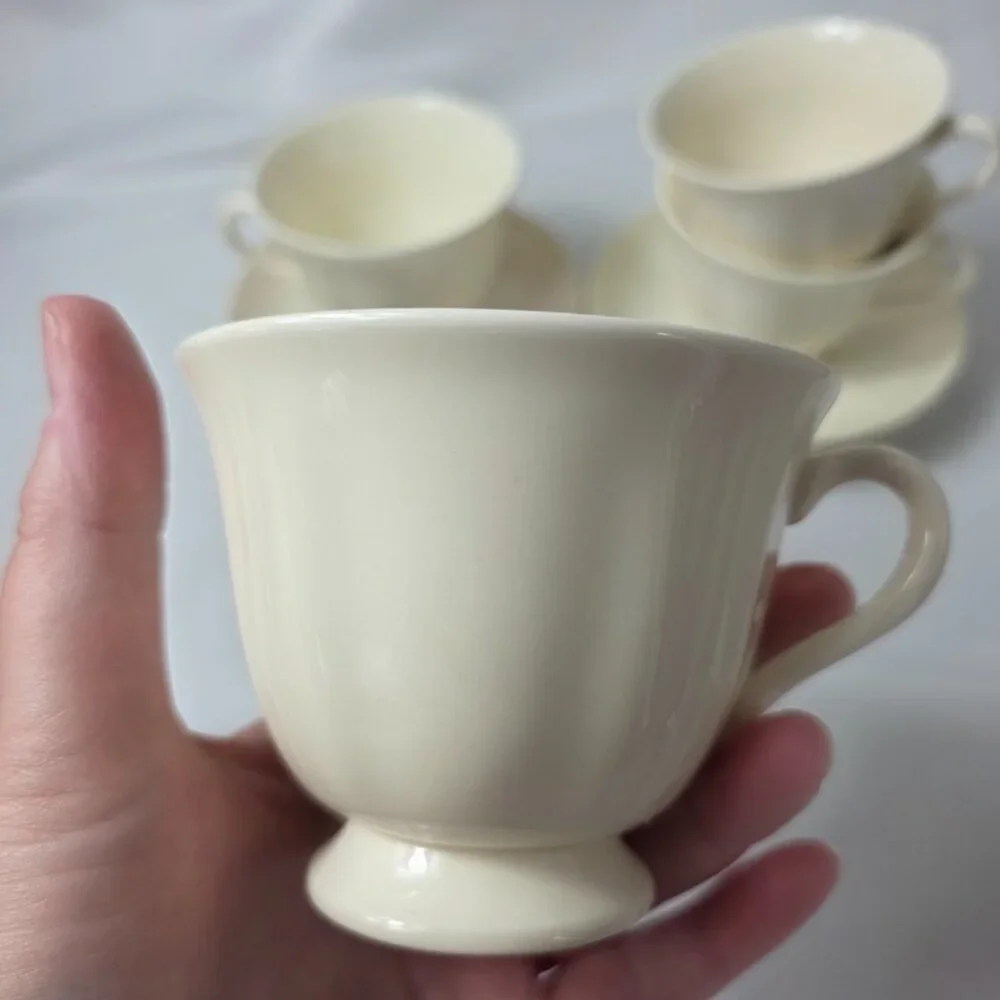 FOUR Wedgwood Queen's Plain Cup & Saucer Sets All Off-White Queen's Shape